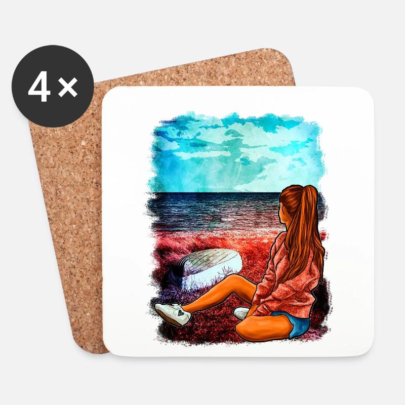Strand Meer Mädchen Illustration | Yolo- Artwork - Untersetzer (4er-Set) - Weiß