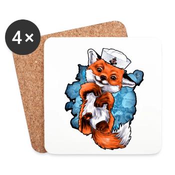 Maritime Fox Illustration | Yolo artwork - Coasters (set of 4) - white - Front