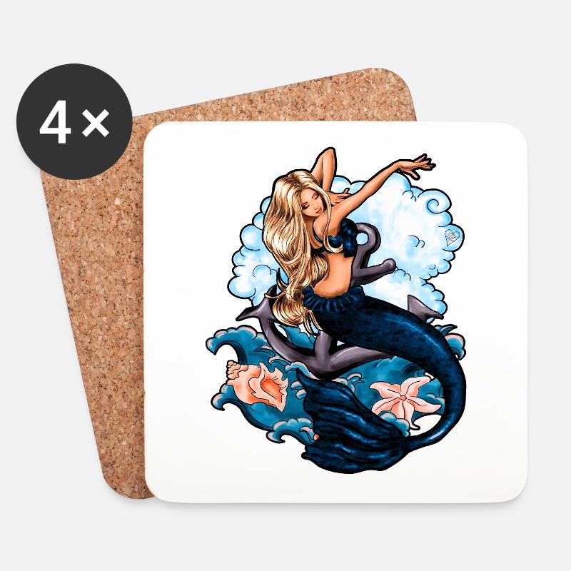 Blonde Meerjungfrau Illustration | Yolo-Artwork - Untersetzer (4er-Set) - Weiß