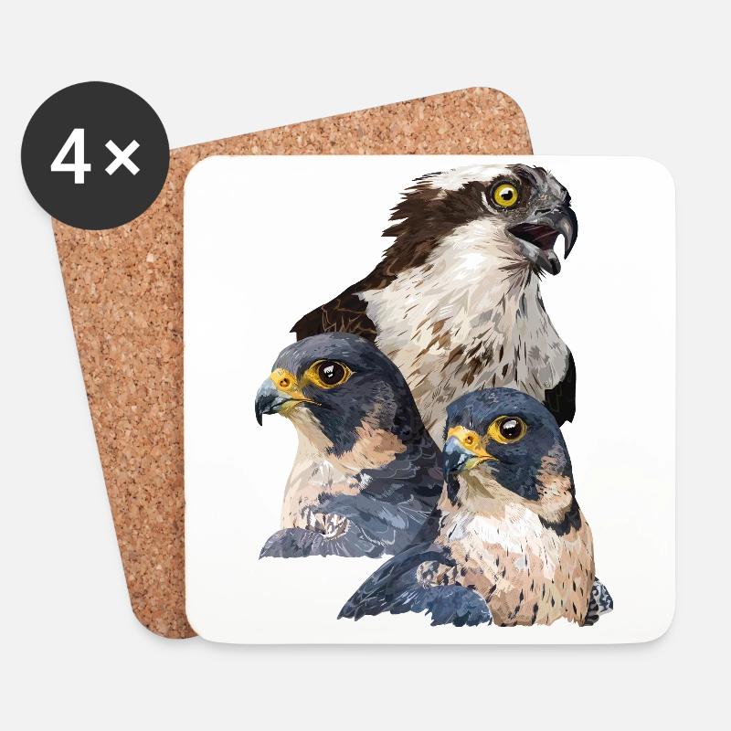 Raubvögel - Untersetzer (4er-Set) - Weiß