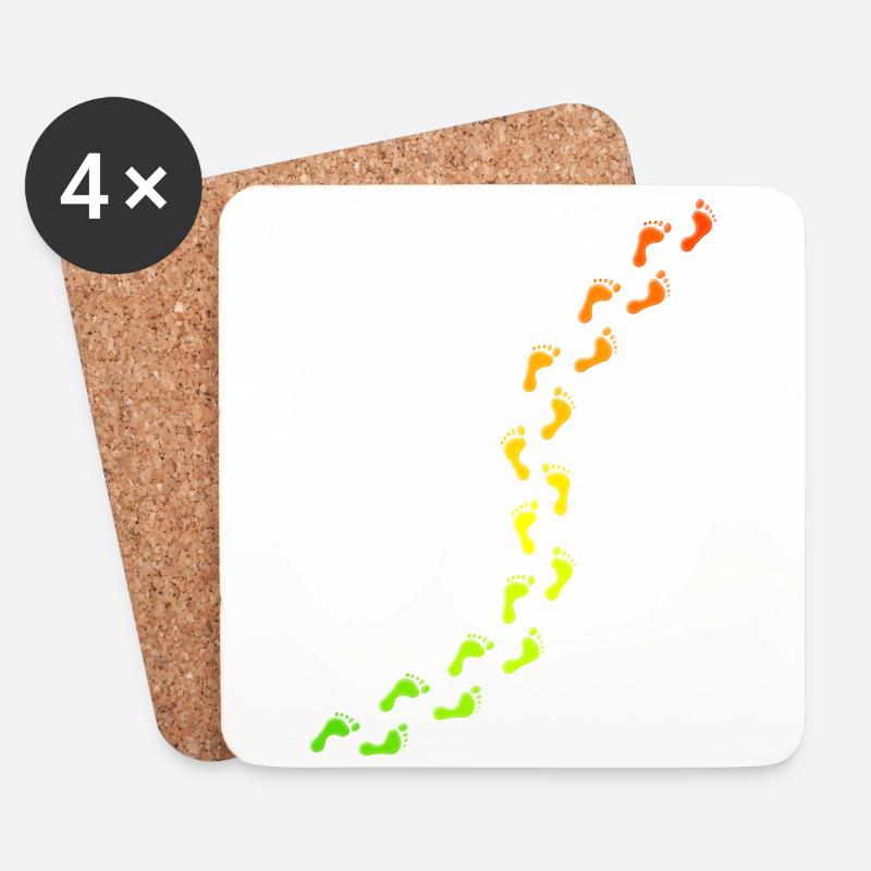 bunte Fußabdrücke - Untersetzer (4er-Set) - Weiß