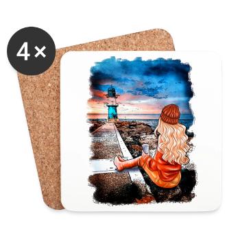 Lighthouse Warnemünde Illustration Blonde - Coasters (set of 4) - white - Front