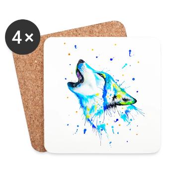 Loup hurlant bleu - Dessous de verre (lot de 4) - blanc - Devant