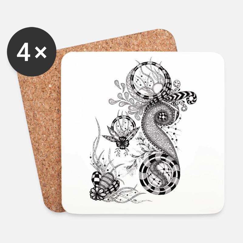 Floral Tangle Drawing - Coasters (set of 4) - white