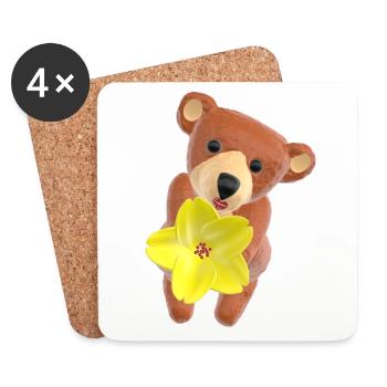 Ours en peluche avec fleur et bouche baiser 3D - Dessous de verre (lot de 4) - blanc - Devant