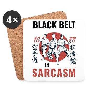 Black Belt in Sarcasm, Funny Shirt, Sarcasm - Coasters (set of 4) - white - Front