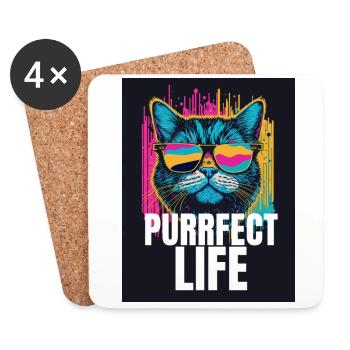 Katzen Purrfect Leben - Untersetzer (4er-Set) - Weiß - Vorne