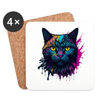 Buntes trendiges Splash Art Katzendesign - Untersetzer (4er-Set) - Weiß - Vorne
