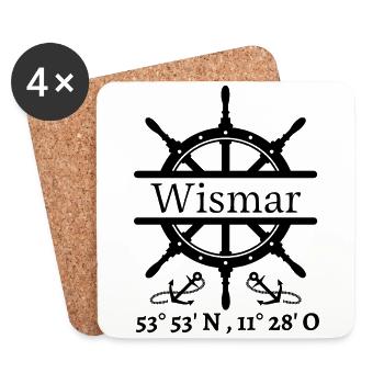 Wismar-Steuerrad, Anker & Koordinaten-Hansestadt - Untersetzer (4er-Set) - Weiß - Vorne