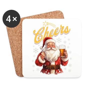 Weihnachtsmann Bier Glühwein Schnaps Alkohol Prost - Untersetzer (4er-Set) - Weiß - Vorne