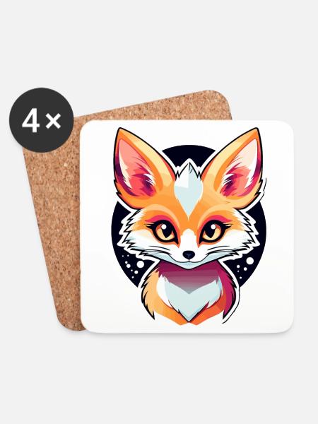Wüstenfuchs Fennek Zeichnung - Untersetzer (4er-Set) - Weiß