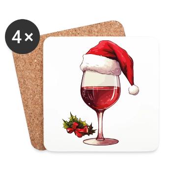 Christmas Wine Red Wine Glass Christmas Funny - Coasters (set of 4) - white - Front