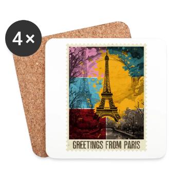 Paris Tour Eiffel France Skyline timbre-poste - Dessous de verre (lot de 4) - blanc - Devant