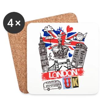 London England UK City Skyline Cartoon Drawn - Coasters (set of 4) - white - Front