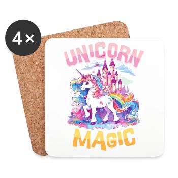 Unicorn, Magic, Rainbow, Castle, Colorful, Fantasy - Coasters (set of 4) - white - Front