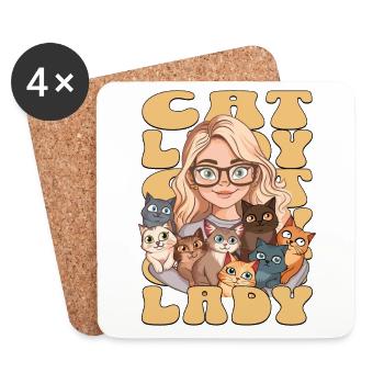 Chat Dame Chats Femme Fille J’aime Les Chats Drôle - Dessous de verre (lot de 4) - blanc - Devant