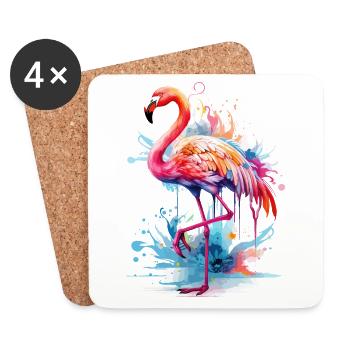 Flamant rose oiseau exotique Summer Splash rose rose - Dessous de verre (lot de 4) - blanc - Devant