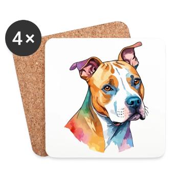American Staffordshire Terrier Wasserfarben - Untersetzer (4er-Set) - Weiß - Vorne