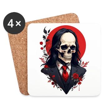 Style gothique noir & rouge skull tête mort fleurs - Dessous de verre (lot de 4) - blanc - Devant