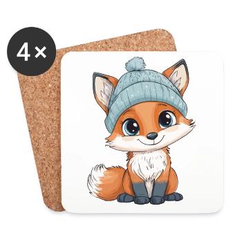 renard mignon mignon bébé enfants animal dessin animé - Dessous de verre (lot de 4) - blanc - Devant