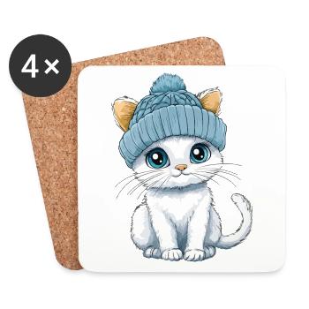 Chat mignon mignon bébé enfants animal dessin animé - Dessous de verre (lot de 4) - blanc - Devant
