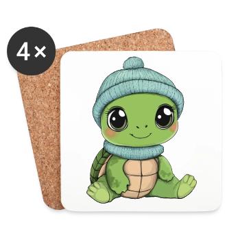 tortue mignon mignon bébé enfants animal dessin animé - Dessous de verre (lot de 4) - blanc - Devant