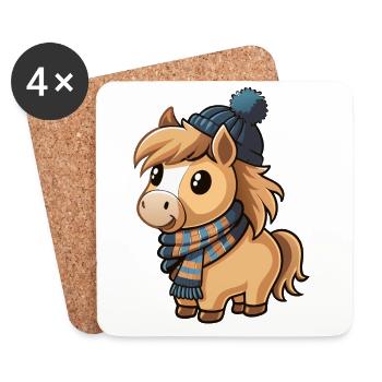 Cute pony with scarf and bobble hat. - Coasters (set of 4) - white - Front