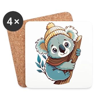 Cute koala with scarf and bobble hat. - Coasters (set of 4) - white - Front