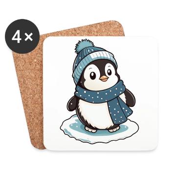 Cute penguin with scarf and bobble hat. - Coasters (set of 4) - white - Front
