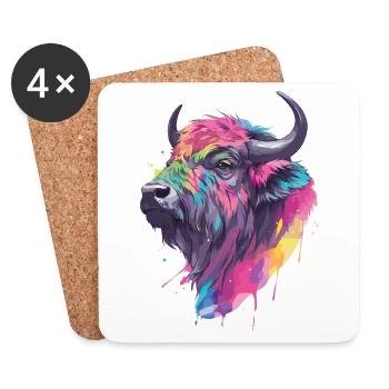 Büffel Wasserbüffel Afrika Savanne Bunt Kunst - Untersetzer (4er-Set) - Weiß - Vorne