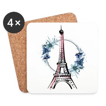 Paris Eiffelturm Frankreich Blumen Line Art Kunst - Untersetzer (4er-Set) - Weiß - Vorne