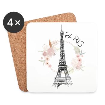 Paris Eiffel Tower France Floral Line Art - Coasters (set of 4) - white - Front
