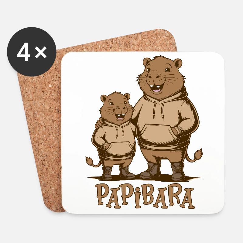 Papibara Papi Capybara Vater Lustig Papa Vatertag - Untersetzer (4er-Set) - Weiß