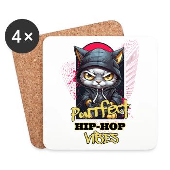 Chat Hip Hop Rap Rappeur DJ Ghetto Crew Gangster - Dessous de verre (lot de 4) - blanc - Devant
