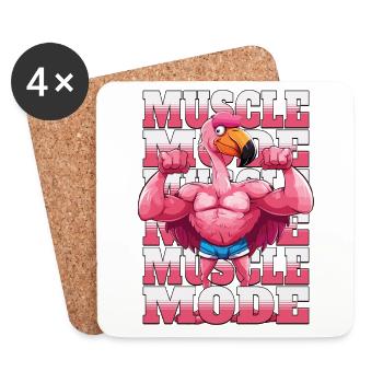Flamingo Muskeln Fitness Bodybuilding Muscle Mode - Untersetzer (4er-Set) - Weiß - Vorne
