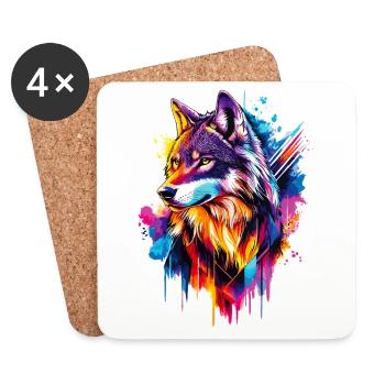 Wolf Wolf Head Predator Forest Nature Wilderness Colorful - Coasters (set of 4) - white - Front