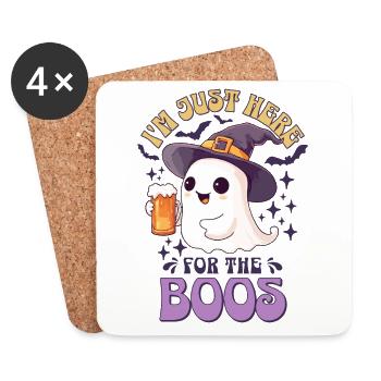 Je suis juste là pour les huées Bière fantôme d’Halloween - Dessous de verre (lot de 4) - blanc - Devant