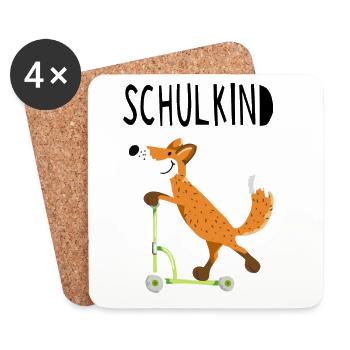 Endlich Schuldkind - Kleiner Fuchs mit Roller - Untersetzer (4er-Set) - Weiß - Vorne