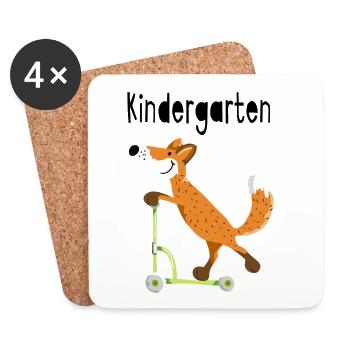 Auf den Kindergarten - lustiger Fuchs mit Roller - Untersetzer (4er-Set) - Weiß - Vorne