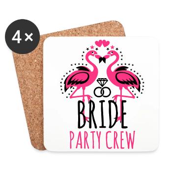 Bride Braut Party Crew JGA Flamingos Eheringe 103 - Untersetzer (4er-Set) - Weiß - Vorne