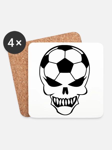 Fußball-Totenkopf - Untersetzer (4er-Set) - Weiß