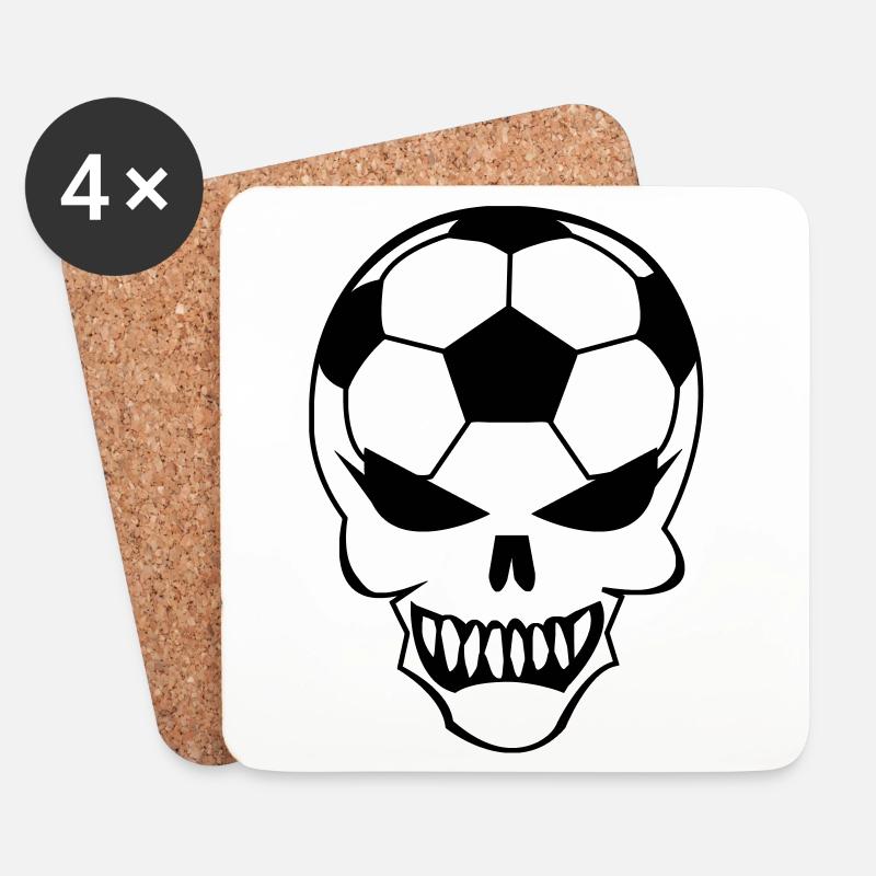 Fußball-Totenkopf - Untersetzer (4er-Set) - Weiß
