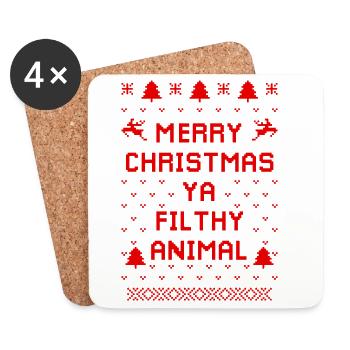 Humorous Christmas Animal Sweater - Coasters (set of 4) - white - Front