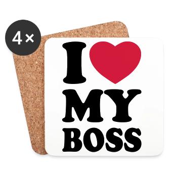 I love my boss - J'aime mon patron - Dessous de verre (lot de 4) - blanc - Devant