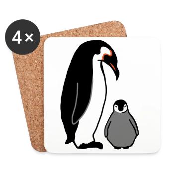 Pingouin avec bébé - Dessous de verre (lot de 4) - blanc - Devant