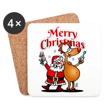 Merry Christmas - Père Noël et ses rennes - Dessous de verre (lot de 4) - blanc - Devant
