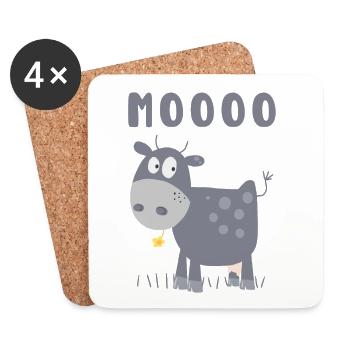 Mooo cow cartoon cattle farm animal cartoon - Coasters (set of 4) - white - Front