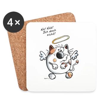 Er war's - Katze - Katzen - Engel - Comic - Untersetzer (4er-Set) - Weiß - Vorne