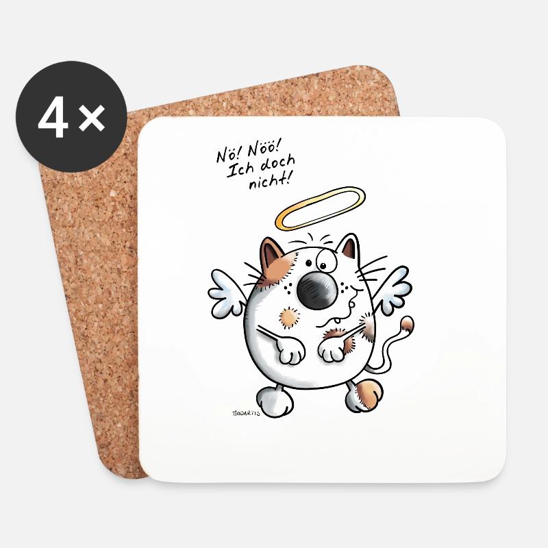 Er war's - Katze - Katzen - Engel - Comic - Untersetzer (4er-Set) - Weiß