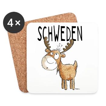 Elch aus Schweden - Elche - Hirsch - Geschenk - Untersetzer (4er-Set) - Weiß - Vorne